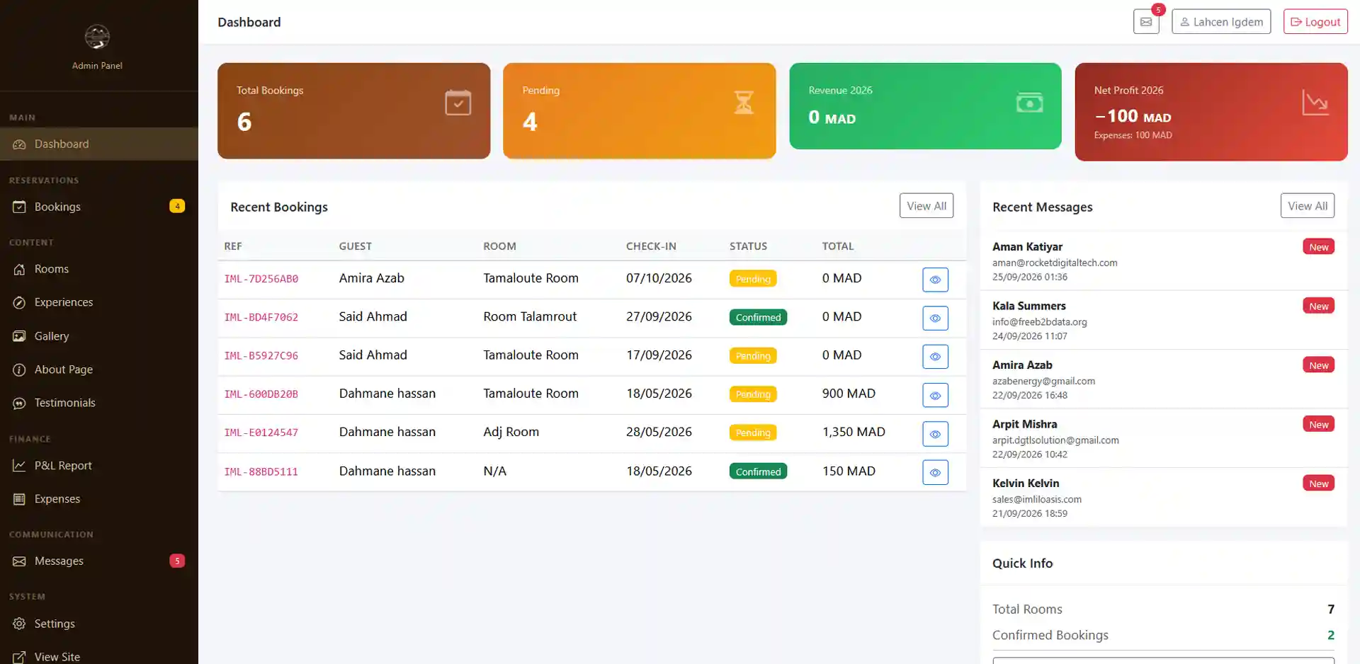 Imlil Oasis — Boutique Guesthouse Booking & Management Platform